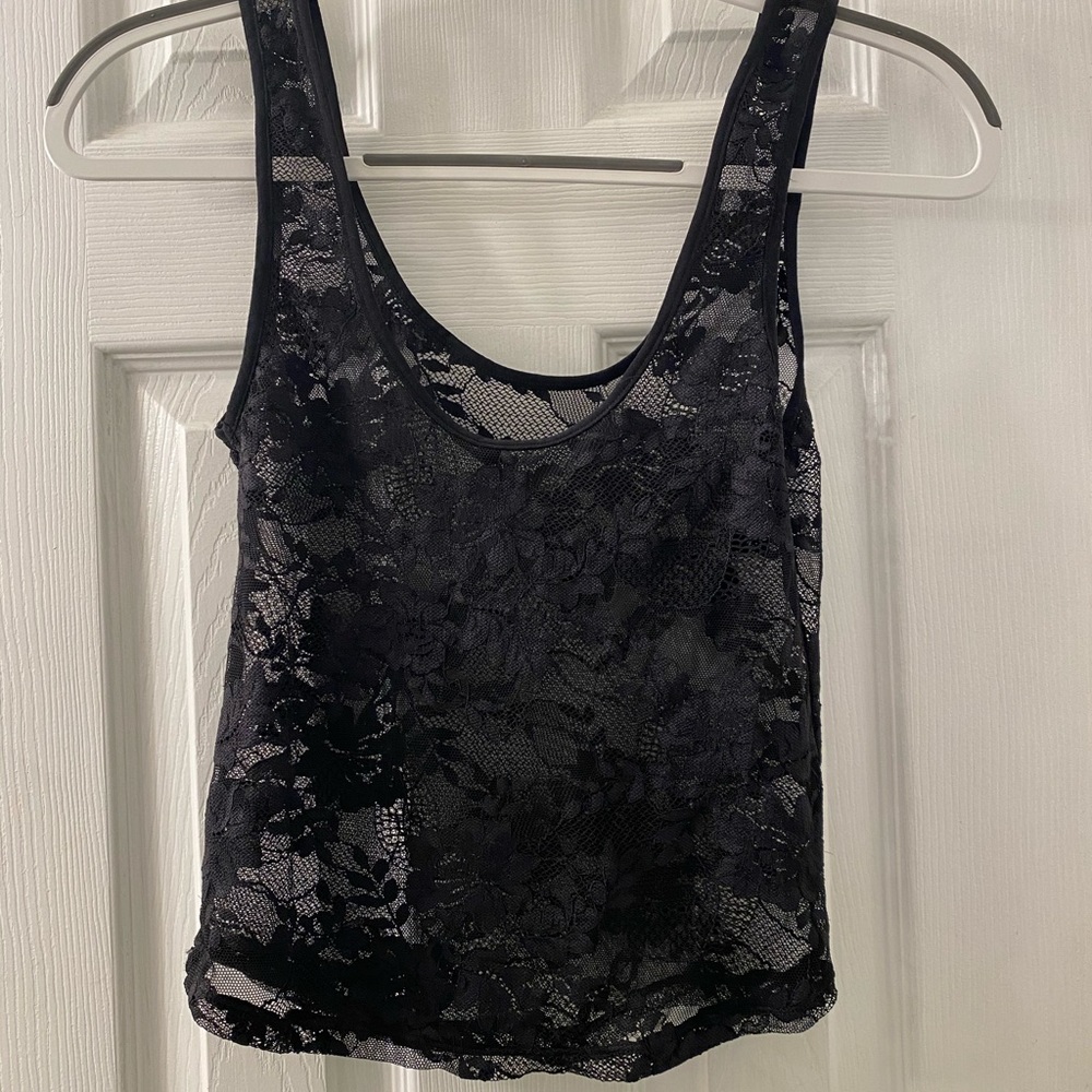 Black Floral Mesh Top- NEVER WORN